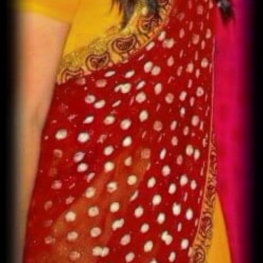 Maroon and mustard yellow sequin sari small